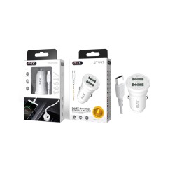 MTK CAR CHARGER ADAPTOR AT993 BL WITH CABLE FOR TYPE C PORT 2 USB PORTS 2.4A WHITE MTK CAR CHARGER ADAPTOR AT993 BL WITH CABLE FOR TYPE C PORT 2 USB PORTS 2.4A WHITE